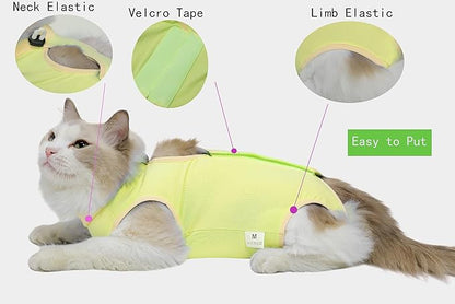 Cat Recovery Suit Female Kitten Cat Onesie for Cats After Surgery Female Spay Surgical Abdominal Wound Skin Diseases Cone Collar Soft Alternative Wear (Yellow, S) Acoutpet