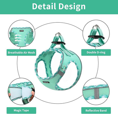 AMTOR Small Dog Harness with Leash Set, No Escape Easy Walk Puppy Harnesses for Training Walking, Step-in Reflective Soft Dogs Vest for XS S Medium Extra-Small Large Sized Dog(Green,S) AMTOR