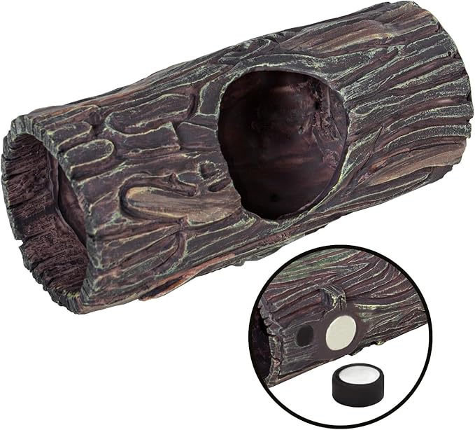 REPTIZOO Magnetic Reptile Hide Cave Resin Hollow Tree Trunk Hideout, Gecko Hide with Strong Magnetic Reptile Climbing Toy Reptile Tank Accessories for Crested Gecko,Lizard, Terrarium Decor REPTIZOO