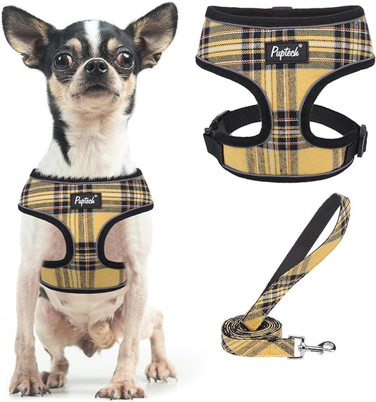PUPTECK Soft Mesh Dog Harness and Leash Set Pet Puppy Cat Comfort Padded Vest No Pull Harnesses, Yellow, XS PUPTECK