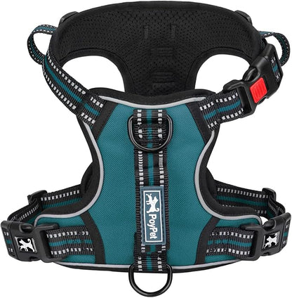 PoyPet No Pull Dog Harness, No Choke Front Clip Reflective Dog Vest with Soft Padded Vertical Handle, 3 Leash Attachments for Small Medium Large Dogs (Tumalo Teal,S) PoyPet