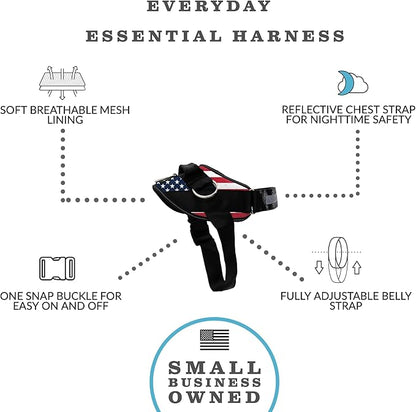 ShawnCo Essential Dog Harness, No-Pull Pet Vest with 3 Leash Clips, No Choke, Reflective, Adjustable and Padded, for Easy Walking and Training for Small, Medium and Large Dogs (Stars and Stripes, XL) SHAWNCO