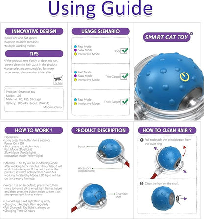 Interactive Cat Toys Ball for Indoor Cats Fast Rolling on Carpet, Chirping & Motion Activate Cat Toys (Blue) - PAWPICO