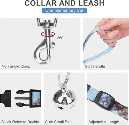 EXPAWLORER Classic Plaid Puppy Harness - Small Dog Harness and Leash Set - Dog Collar and Leash Set with AirTag Holder, Soft Padded Step in Dog Vest Harness No Pull Reflective for Outdoor, Blue M EXPAWLORER