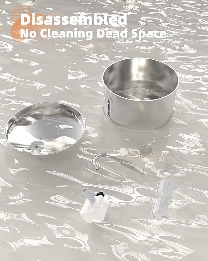 Cat Water Fountain Stainless Steel: 74oz/2.2L Cat Fountain for Drinking - Pet Water Fountain for Cats Inside - Automatic Cat Water Dispenser Bowl - Cat Feeding & Watering Supplies 6 Filters 3 Sponges - PAWPICO