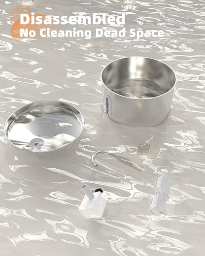 Cat Water Fountain Stainless Steel: Cat Fountain for Drinking - Automatic Pet Water Fountain for Cats Inside - 74oz/2.2L Dog Water Dispenser Cat Drinking Supplies Metal Kitty Spout Animal Waterer Bowl - PAWPICO