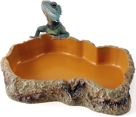 Reptile Food Water Rock Bowls - Lizard Resin Rock Worm Feeding Dish, Amphibian Feeder Bowl Terrarium Decor for Bearded Dragons, Chameleon, Leopard Gecko, Frog, Snake, Hermit Crabs, Turtle Spider Pet HELIME