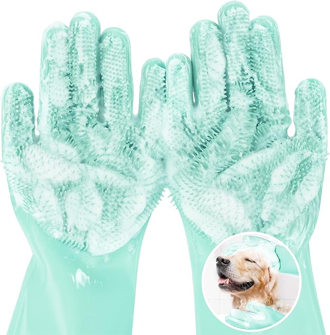 Pecute Large Pet Grooming Gloves with Heat-Resistant, High-Density Silicone Teeth for Washing, Massaging, and Enhanced Five Finger Design - PAWPICO