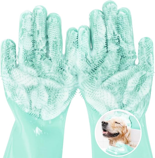 Pecute Large Pet Grooming Gloves with Heat-Resistant, High-Density Silicone Teeth for Washing, Massaging, and Enhanced Five Finger Design - PAWPICO
