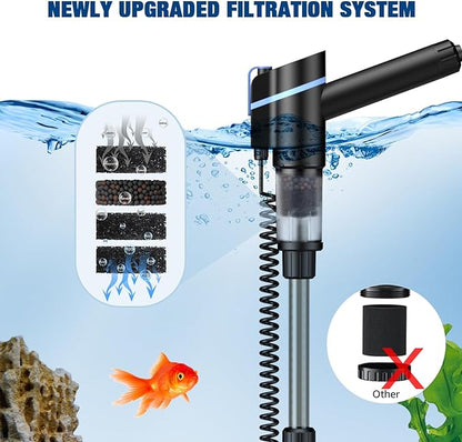 Electric Aquarium Vacuum Gravel Cleaner, 24W Fish Tank Cleaner with Adjustable Water Flow and Timed Off, Aquarium Gravel Vacuum for Automatic Water Change, Wash Sand StylusPenforiPad