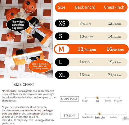 Dog Halloween Sweater for Medium Size Dog - Puppy Gift Medium Warm Pumpkin Clothes in Winter, Turtleneck Pullover Design for Boy Girl Pet, Doggies, Cat, Kitten Pug Bulldog (M, Orange, Black) - PAWPICO