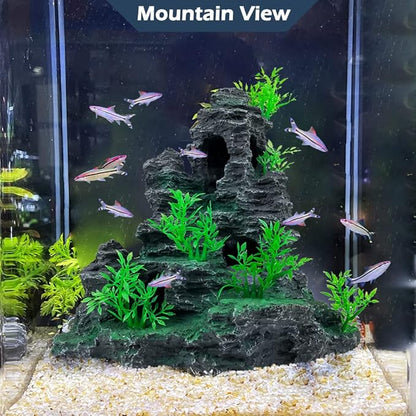 Aquarium Decoration Large and Tall for Fish Tank Rock Thematic Ornaments Aquarium Mountain View Stone Ornaments Aquarium Decor Tree House Cave Fish Tank Decorations - Large VMCN