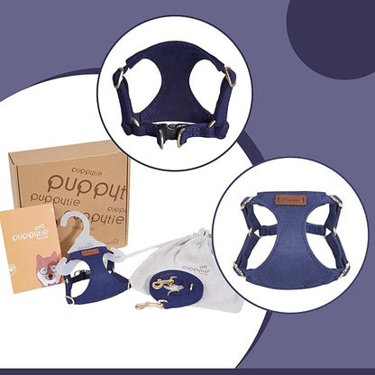 Puppytie No Pull Dog Harness with Multifunction Dog Leash,Soft Adjustable No Choke Escape Proof Pet Harness Vest for Medium Dogs or Large Dogs,Navy,M Puppytie