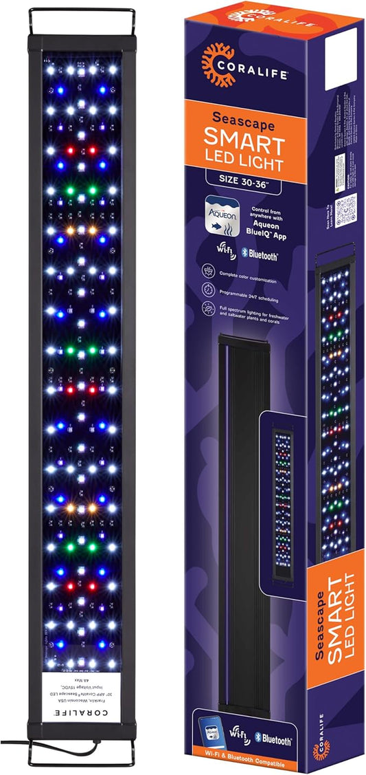 Coralife Fish Tank Aquarium Seascape WiFi/Bluetooth Smart LED Light Fixture, 30-36" Coralife