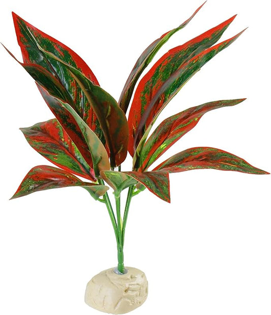 AQUANEAT Terrarium Plant, Fake Reptile Plant for Amphibian Habitat, 10 inch Tall Red Aquaneat