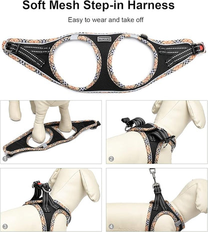 Mercano Soft Mesh Dog Harness and Leash Set, No-Chock Step-in Reflective Breathable Lightweight Easy Walk Escape Proof Vest Harnesses with Safety Buckle for Small Medium Dogs, Cats (Black Yellow, L) PAWPICO