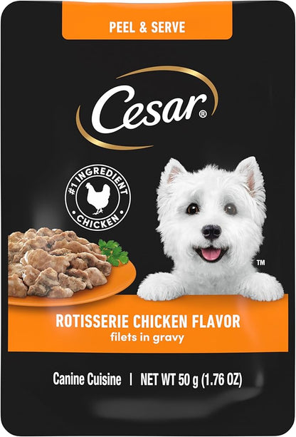 Cesar Filets in Gravy Wet Dog Food Rotisserie Chicken Flavor, 1.76 oz. Mini-Pouch, 20 Pack - PAWPICO
