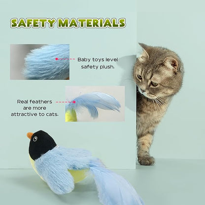 LEWISER Cat Toys Chirp Chickadee, Interactive Cat Feather Toys, Retractable Cat Teaser Toy, Hanging Toys for Indoor Cats Exercise, Kitten Kitty Fun Mental Physical Toys, Blue (1 Pack) - PAWPICO