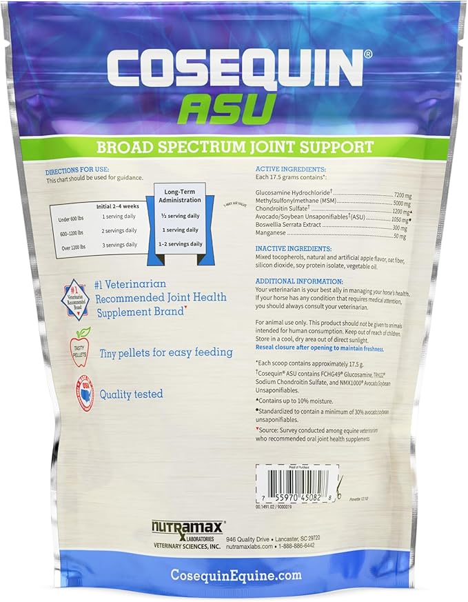 Nutramax Cosequin ASU Pellets Joint Health Supplement for Horses - Pellets with Glucosamine and Chondroitin, 1420 Grams NutramaxLaboratories