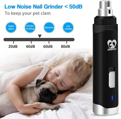 Casfuy Dog Nail Grinder Upgraded - Professional 2-Speed Electric Rechargeable Pet Nail Trimmer Painless Paws Grooming & Smoothing for Small Medium Large Dogs & Cats (Black) - PAWPICO