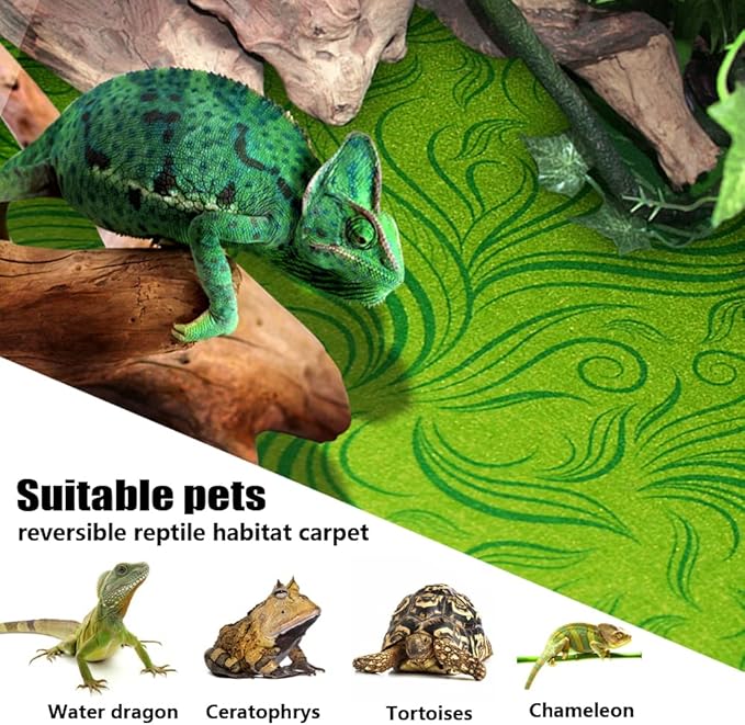 2 Pack Rainforest Tropical Reptile Carpet Mat & Reversible Substrate, Terrarium Liner Bedding, for Lizard,Chameleon,Gecko,Snake,Ceratophrys with Tweezers Feeding Tong (40 Gallon(36x18in)) REP+BUDDY