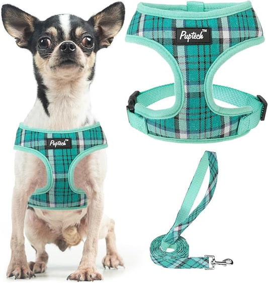 PUPTECK Soft Mesh Dog Harness and Leash Set Pet Puppy Cat Comfort Padded Vest No Pull Harnesses, Green, XS PUPTECK