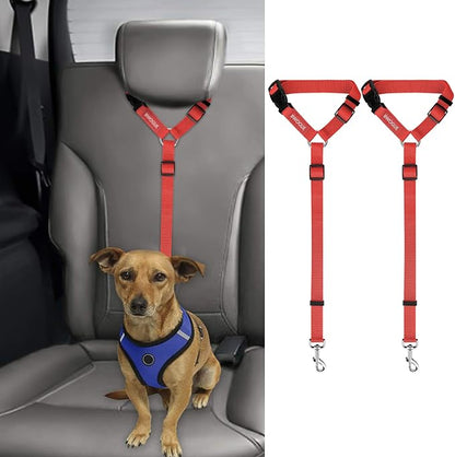 BWOGUE 2 Packs Dog Cat Safety Seat Belt Strap Car Headrest Restraint Adjustable Nylon Fabric Dog Restraints Vehicle Seatbelts Harness Red BWOGUEPetHome