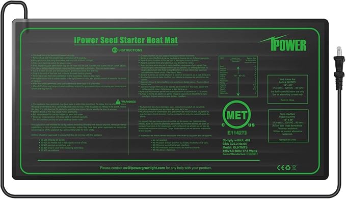 iPower 10" x 20" Waterproof Durable Seedling Heat Mat Warm Hydroponic Plant for Indoor Gardening Germination Starting iPower