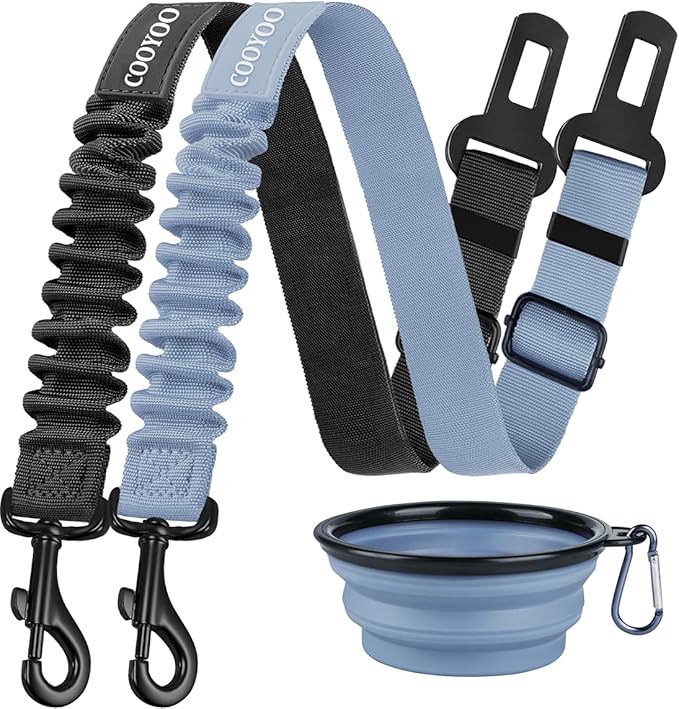 COOYOO Dog Seat Belt,3 Piece Set Retractable Dog Car Adjustable Seatbelts for Vehicle Nylon Pet Safety Heavy Duty & Elastic & Durable Car Harness for Dogs COOYOO