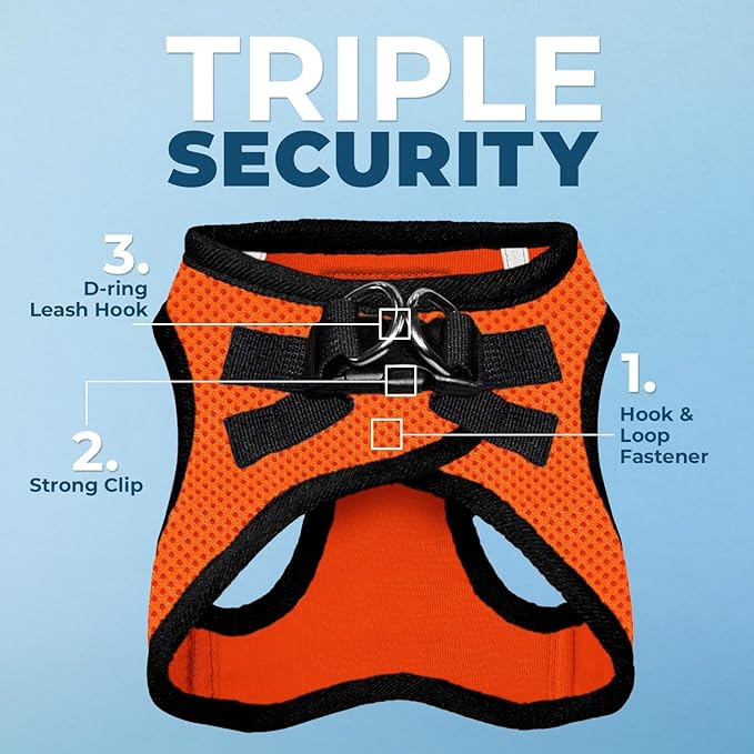 Voyager Step-In Air Dog Harness - All Weather Mesh, Reflective, No Pull Harness for Small, Medium Dogs, Cats - Secure with Hook & Loop Fastener, Buckle, Double D-Rings - Orange/Black Trim, L BestPetSuppliesLLC