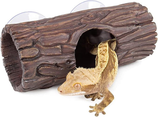 REPTIZOO Reptile Hide Cave Resin Hollow Tree Trunk Hideout Hermit Crab Climbing Toys Reptile Shelter Sleeping Cave for Arboreal Reptiles, Hermit Crabs, Leopard Gecko, Lizard Terrarium Decor REPTIZOO