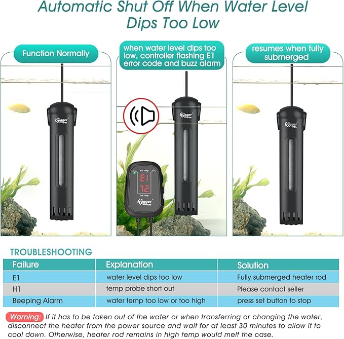 hygger 300W Submersible Aquarium Heater with Digital Controller, Auto Shut Off Fish Tank Heater for 40-65 Gallon Freshwater/Saltwater Reef Tank hygger