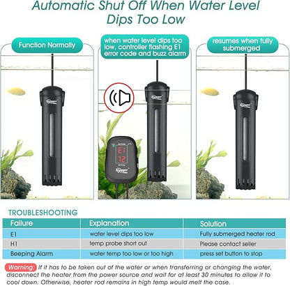 hygger 300W Submersible Aquarium Heater with Digital Controller, Auto Shut Off Fish Tank Heater for 40-65 Gallon Freshwater/Saltwater Reef Tank hygger