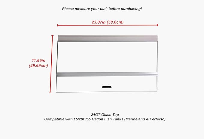 H2Pro 24" Glass Canopy for 15/20/ 55-Gallon Aqueon All Glass Marineland Perfecto Aquarium Fish Tank (23.07 x 11.69 x 0.16in) H2PRO