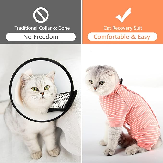 LIANZIMAU Cat Surgical Recovery Suit Professional for Male Female Dog Abdominal Wounds Cone E-Collar Alternative Anti-Licking Pet Surgical Recovery Pajama Suit Soft Fabric Onesie for Cats Lianzimau