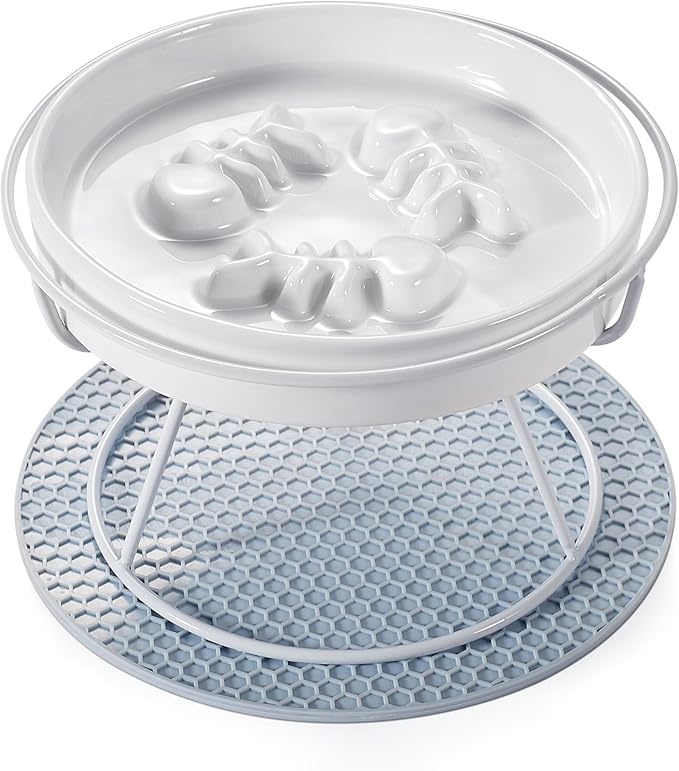 Adorable Whisker-Friendly Cat Slow Feeding Bowl, Upgraded Model,with Metal Stand, Prevents Whisker Fatigue, Promotes Healthy Eating, Prevents Vomiting and Indigestion, Cute Ceramic Pet Bowl - PAWPICO