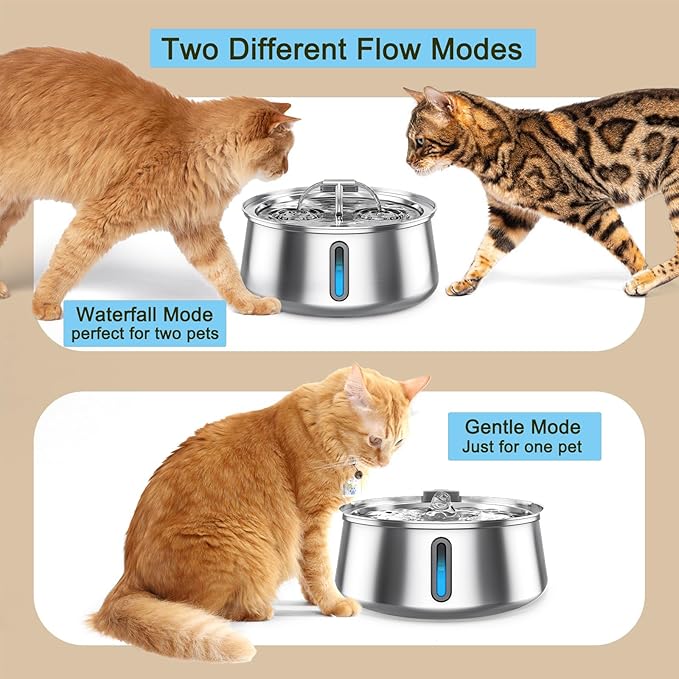 Cat Water Fountain,Automatic 134oz/4L Cat Fountain with Water Level Window,Dog Water Dispenser,Stainless Steel Pet Water Fountain,Quiet Pump,for Multiple Pets - PAWPICO