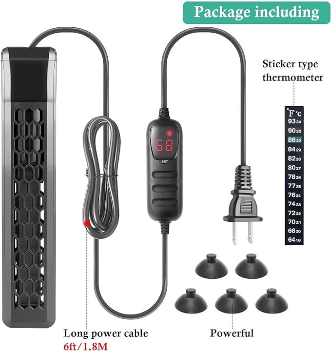 HITOP 200W Aquarium PTC Heater with Controller: Digital Heater for Fish Tank and Turtle Tank 25-60Gallon, Sturdy Heater with Removable Protective Cover HITOP-FocusonAquarium