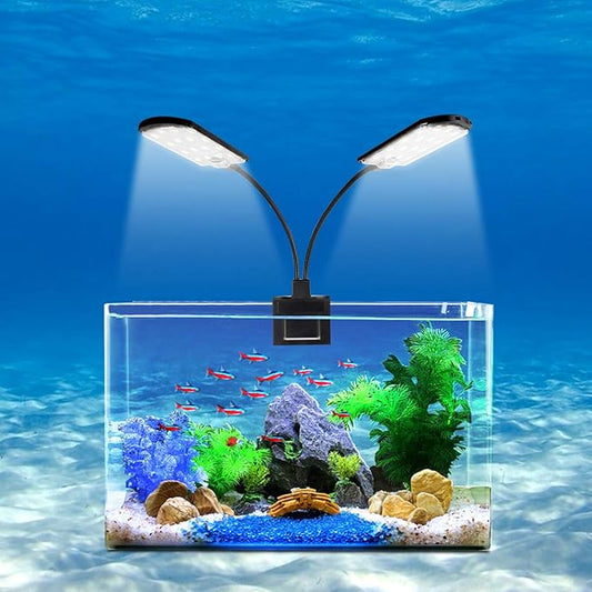 WEAVERBIRD Double Head Aquarium Fish Tank Light 15W 32 LED Aquarium Planted Clip Lamp 1600LM White LED Lighting for 8-15 Inch Fish Tank WEAVERBIRD