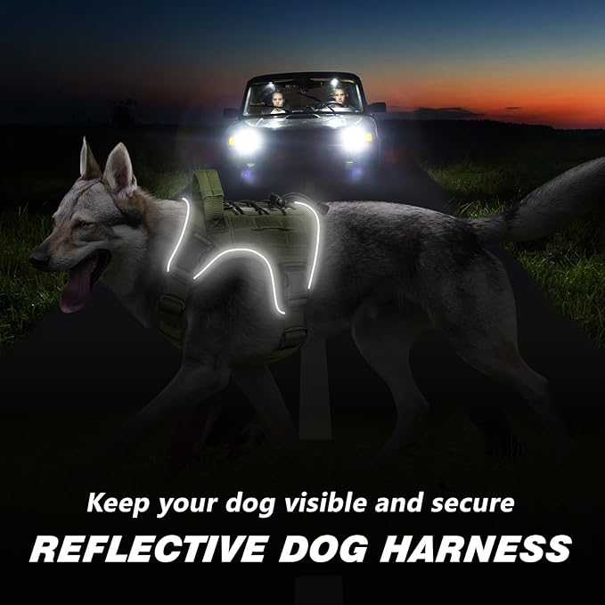 WINGOIN Green Harness with Handle Tactical Dog Harness Vest for Large Medium Dogs No Pull Adjustable Reflective K9 Military Dog Vest Harnesses for Walking, Hiking, Training(M) - PAWPICO