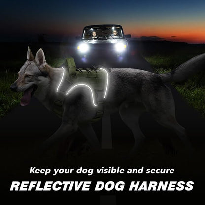 WINGOIN Green Harness with Handle Tactical Dog Harness Vest for Large Medium Dogs No Pull Adjustable Reflective K9 Military Dog Vest Harnesses for Walking, Hiking, Training(M) - PAWPICO