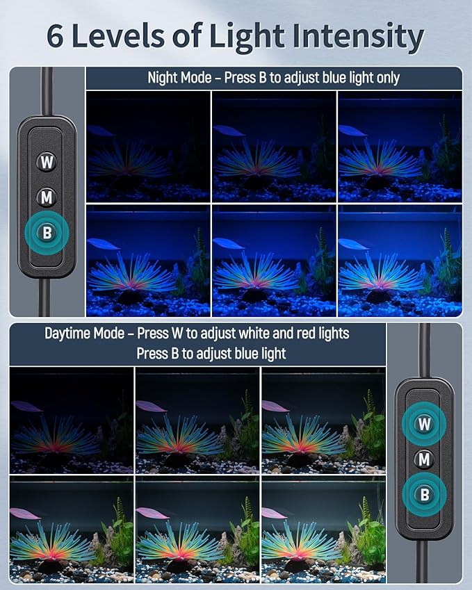 Pawfly 14W Aquarium LED Light for 18 to 24 Inch Fish Tanks Extendable Fish Tank Light with Full Spectrum Brilliant White Blue Red Lights with Daytime & Night Modes and Adjustable Brightness Pawfly