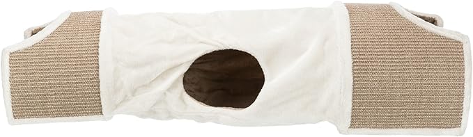 TRIXIE Cat Tunnel for Indoor Cats - Cozy Peekaboo Cat Cave Including Dangling Cat Toys - with Sturdy Sisal Scratching Surfaces - Collapsable and Easy to Store Cat Tube - in Cream - PAWPICO
