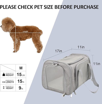 Henkelion Cat, Dog Carrier for Small Medium Cats Puppies up to 15 Lbs, TSA Airline Approved Carrier Soft Sided, Collapsible Travel Puppy Carrier - Grey - PAWPICO