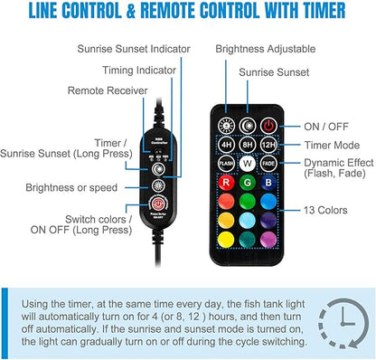 iKefe 7.5" Timer Color Changing LED Fish Tank Aquarium Submersible Light with Remote/Colored Aquarium LED Tank Lights Fixture for Underwater Decorations, Plant Grow, Saltwater Freshwater Fish, KT6007 iKefe