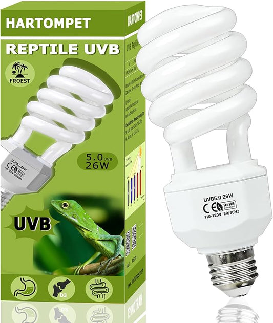 5.0 UVB Reptile Light 26W, Compact Tropical Terrarium Lamp, Coil UVB Fluorescent Bulbs for Chameleons, Iguanas, Turtles, Rainforest Reptile Tanks, Pet Terrariums, Reptile Habitat Tank HARTOMPET