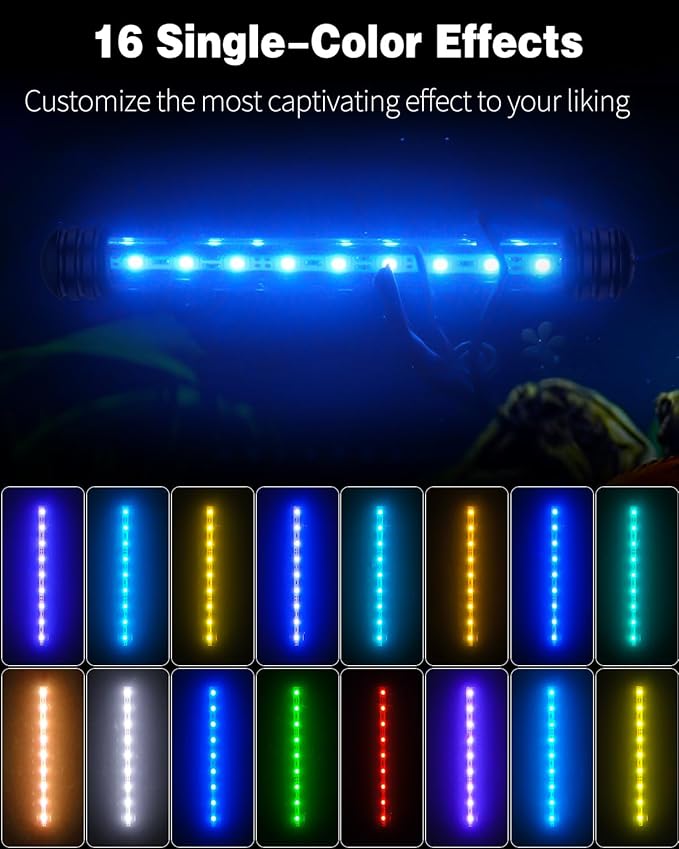 Pawfly 1.8 W Aquarium LED Light 7.5 Inch Underwater Fish Tank Light with Timer Fish Tank Background Light with 4 Lighting Modes Submersible Tube Light with Strong Remote Control (Battery Not Included) Pawfly