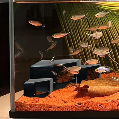 Aquarium Corner Cave Hide Axolotl Cichlid Cave Fish Tank Accessories, Corner Fish Aquarium Cave Hide with Viewing Window, Terrarium/Aquarium Underground Natural Cave CPLIKE