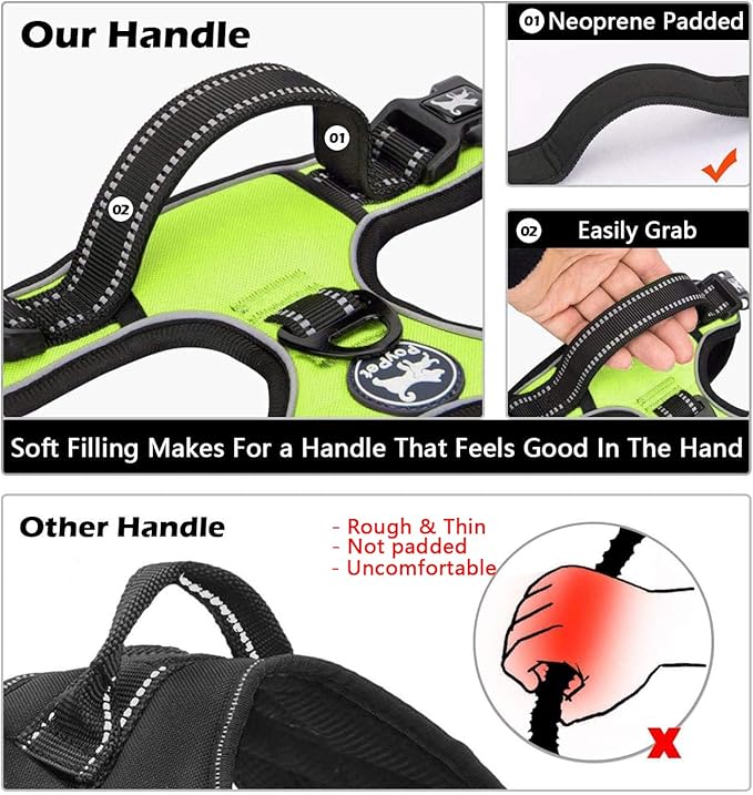 PoyPet Dog Harness No Pull, Reflective Adjustable No Choke Pet Vest with Front & Back Clips, Soft Padded and Control Training Handle for Large Dogs (Green, XL) PoyPet