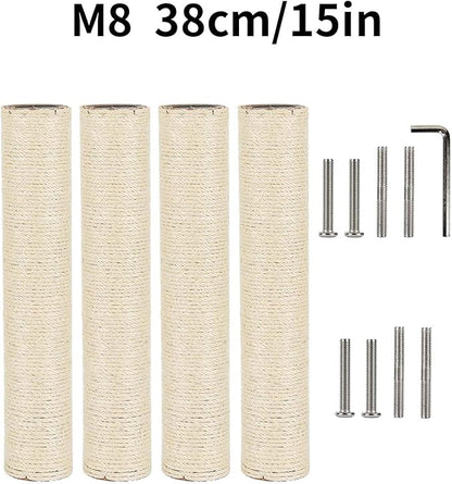 BNOSDM 4 Pcs M8 15”x2.75” Cat Tree Scratching Post Replacement Parts for Indoor Cats Tower Rope Scratch Poles Refill Sisal Pole Part for Refurbishment Hemp Kitty Furniture Accessories Spare - PAWPICO